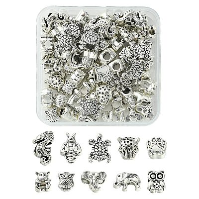 60Pcs 10 Style Tibetan Style Alloy European Beads TIBEB-FS0001-03-1