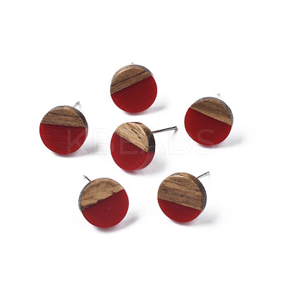 Opaque Resin & Walnut Wood Stud Earrings EJEW-N017-008-B02-1