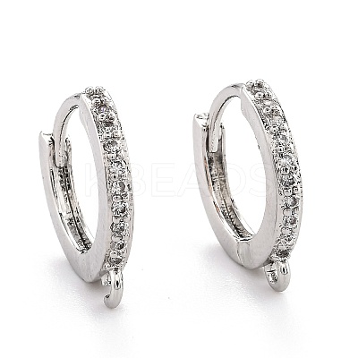 Brass Micro Pave Clear Cubic Zirconia Huggie Hoop Earring Findings LS-EJEW-O107-01P-1