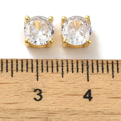Brass with Single Clear Cubic Zirconia Beads X-KK-H461-09A-G-1