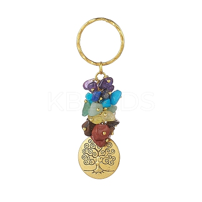 5Pcs Chakra Natural Gemstone Chip Pendant Keychain KEYC-JKC00414-1