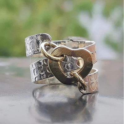 Hammered Alloy Finger Link Rings for Women FS-WG9B92C-03-1