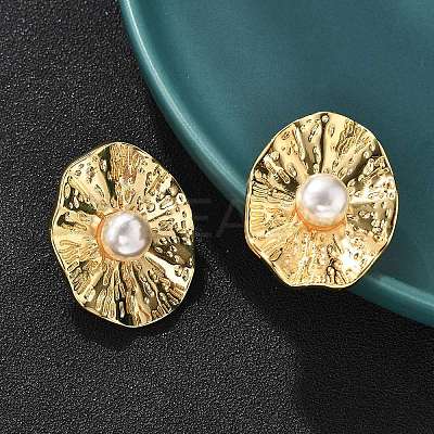 Oval Brass ABS Plastic Imitation Pearl Stud Earrings EJEW-S258-03G-1