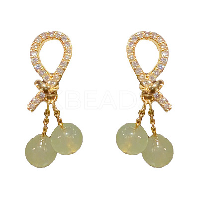 Brass Micro Pave Clear Cubic Zirconia Knot with Round Dangle Stud Earrings FS-WGC5F67-03-1