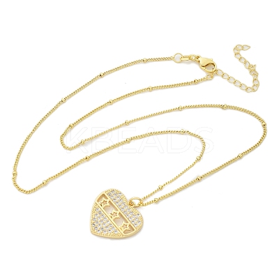 Brass Micro Pave Clear Cubic Zirconia Hollow Star Heart Pendant Necklaces for Women NJEW-M088-01G-02-1