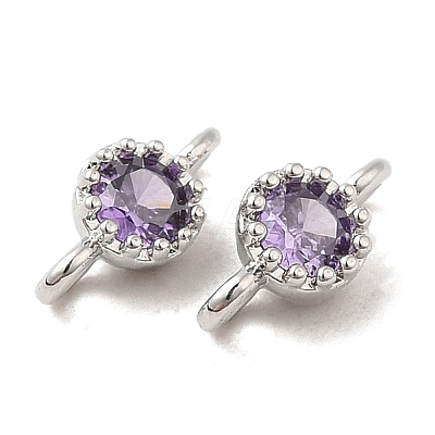 Brass Pave Purple Glass Connector Charms KK-F860-75P-01-1