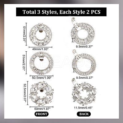 6Pcs 3 Styles Alloy Rhinestone Shoe Buckle Clips AJEW-PH0011-57-1