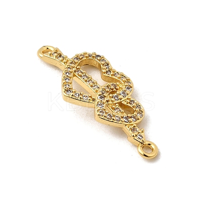 Brass Micro Pave Clear Cubic Zirconia Double Heart Connector Charms KK-I360-013G-03-1
