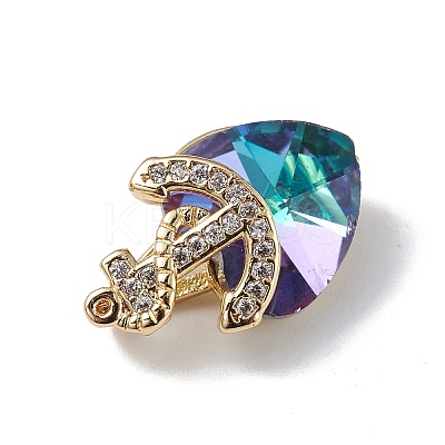 Real 18K Gold Plated Rack Plating Brass Micro Pave Clear Cubic Zirconia Pendants KK-C015-07G-03-1