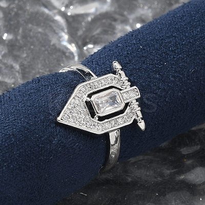 Brass Micro Pave Clear Cubic Zirconia Cuff Finger Rings for Women RJEW-U033-10P-1