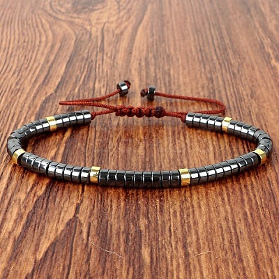 Synthetic Non-magnetic Hematite Heishi Beads Adjustable Braided Bracelets for Men Women BX7041-31-1