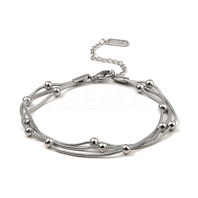 Non-Tarnish 304 Stainless Steel Satellite Chains Triple Layer Multi-strand Bracelet for Women BJEW-M040-01P-1