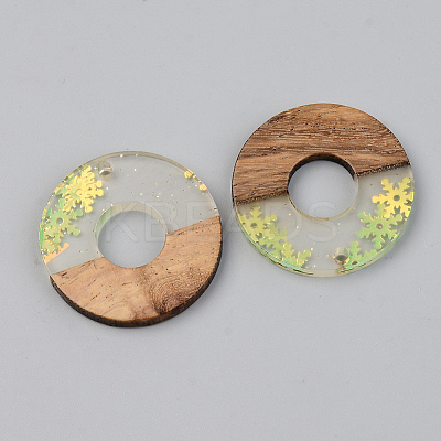Transparent Resin & Walnut Wood Pendants RESI-S389-013A-D01-1