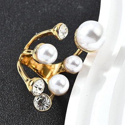 304 Stainless Steel & Cubic Zirconia & Plastic Cuff Rings for Women RJEW-M102-01G-1