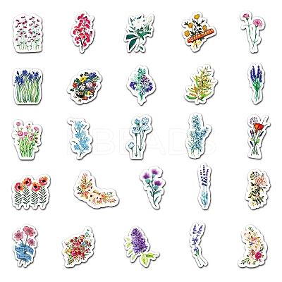 50Pcs Mixed Styles Flower Pattern Waterproof PVC Plastic Stickers STIC-PW0001-367-1