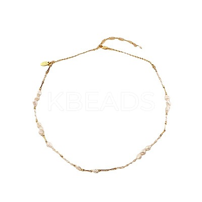 Natural Freshwater Pearl Nuggets & Brass Beaded Necklaces for Women FS-WG15240-01-1