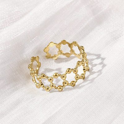 Hexagon 304 Stainless Steel Open Cuff Ring for Women LS-RJEW-Z083-03G-02-1