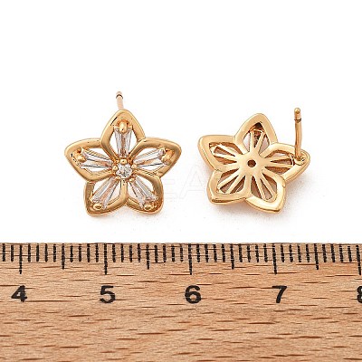 Flower Brass Micro Pave Cubic Zirconia Stud Earrings for Women EJEW-G428-28C-02-1