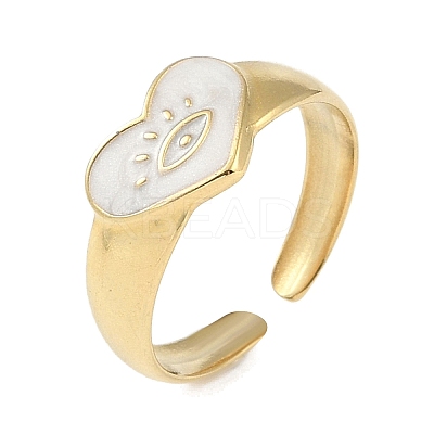 Ion Plating(IP) 304 Stainless Steel Enamel Heart with Eye Cuff Finger Rings RJEW-L107-062G-01-1