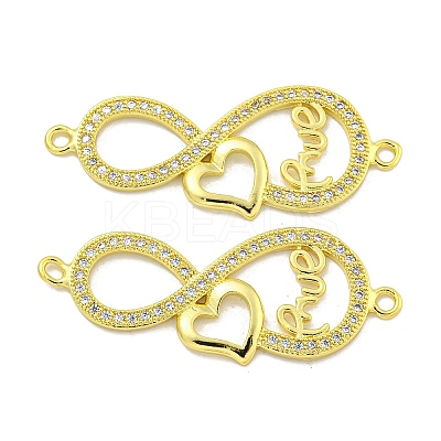 Rack Plating Brass Micro Pave Clear Cubic Zirconia Infinity with Heart Links KK-B091-48G-03-1