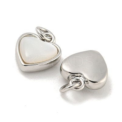 Natural Shell & Brass Heart Charms with Jump Rings KK-P275-09P-1