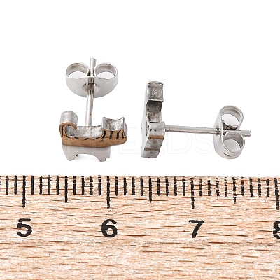 Tarnish Resistant 304 Stainless Steel Kitten Stud Earrings EJEW-F227-06P-1