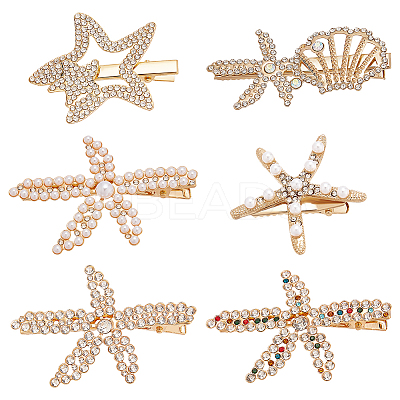 6Pcs 6 Styles Starfish Rhinestone Alligator Hair Clips PHAR-PH0001-18-1