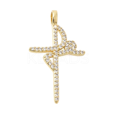 Brass Pave Clear Cubic Zirconia Pendants KK-G554-20G-1
