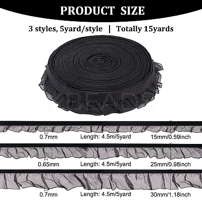 15 Yards 3 Styles Nylon Pleated Lace Ribbon OCOR-FG0001-78-1