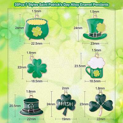 35Pcs 7 Styles Saint Patrick's Day Alloy Enamel Pendants ENAM-CJ0005-45-1