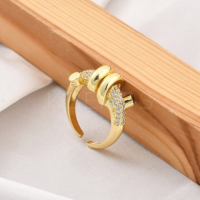 Rack Plating Brass Micro Pave Clear Cubic Zirconia Cuff Rings for Women RJEW-M028-117G-1
