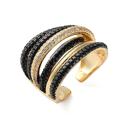 Rack Plating Brass Multi Line Open Cuff Ring RJEW-C065-01G-1