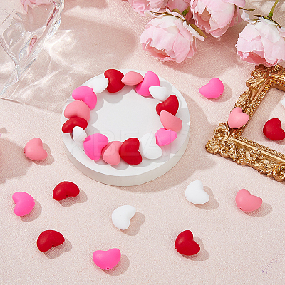 40Pcs 4 Colors Heart Food Grade Eco-Friendly Silicone Beads SIL-DC0001-77-1