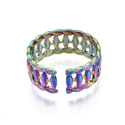 304 Stainless Steel Twist Rope Shape Cuff Ring RJEW-N038-083-1