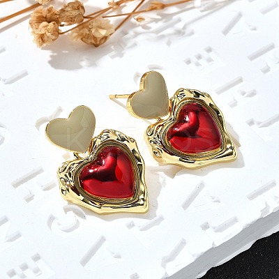 Heart Brass Enamel Stud Earrings EJEW-Z086-17G-02-1