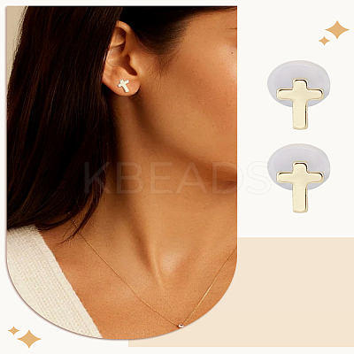 1Pair Brass Cross Stud Earrings EJEW-LP0002-52-1