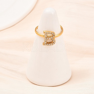 304 Stainless Steel Micro Pave Cubic Zirconia Cuff Open Rings LS-RJEW-D336-01G-09-1