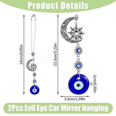 2Pcs Blue Evil Eye Car Hanging Ornament HJEW-DC0001-12-1