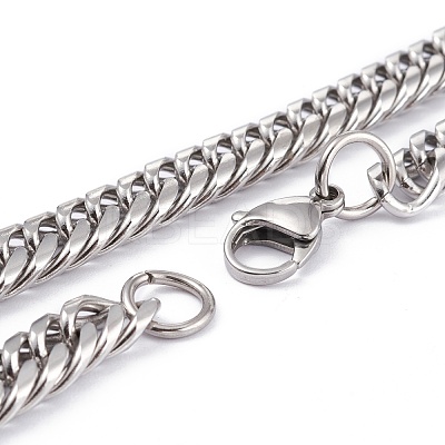 Non-Tarnish Men's 304 Stainless Steel Diamond Cut Cuban Link Chain Necklaces NJEW-I248-01P-1