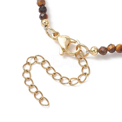 Natural Amber Chip and Faceted Round Tiger Eye Beaded Necklaces NJEW-JN05880-1