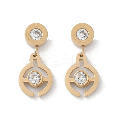 Flat Round 304 Stainless Steel Micro Pave Clear Cubic Zirconia Dangle Stud Earrings EJEW-Z089-28G-1