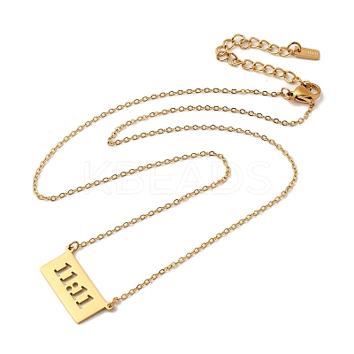 304 Stainless Steel Rectangle with Laser Cut 11:11 Pendant Necklaces for Women NJEW-Z091-16G-01-1