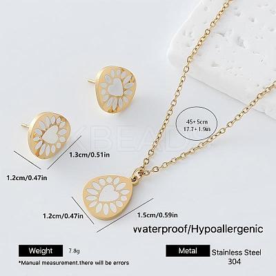 304 Stainless Steel Enamel Heart Flower Pendant Necklace & Stud Earrings Set for Women TJ2009-4-1