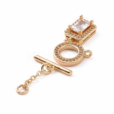 Brass Pave Clear Cubic Zirconia Toggle Clasps KK-E068-VC183-1