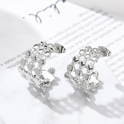 304 Stainless Steel C-Shaped Stud Earrings for Women EJEW-A119-15P-1