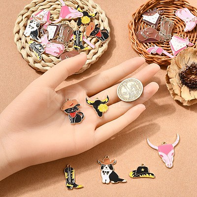 24Pcs 12 Styles West Cowboy Theme Golden Plated Alloy Enamel Pendants FIND-YW0006-74-1