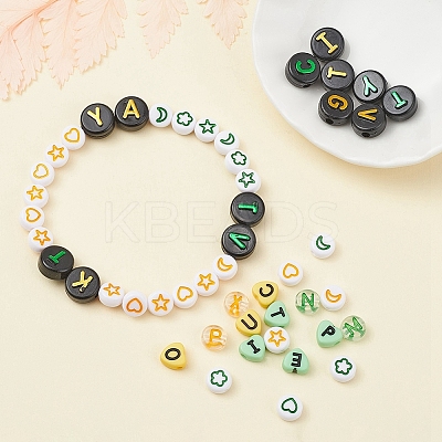414Pcs 8 Style Heart & Flat Round Opaque/Transparent Acrylic Beads MACR-YW0001-46-1