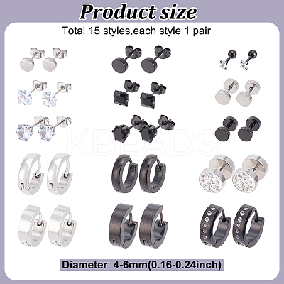 28Pcs 9 Style Clear Cubic Zirciona Diamond & Flat Round Stud Earrings & Ear False Plugs & Hoop Earrings EJEW-AN0003-46-1