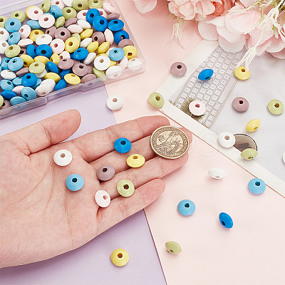 140pcs 7 colors Dyed Natural Beech Wood Beads WOOD-PH0003-11-1