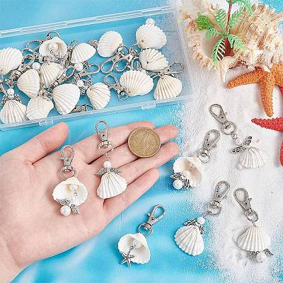 Angel Acrylic & Glass Pearl & Shell Pendant Decorations HJEW-GO00037-1